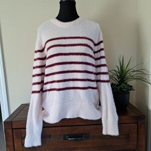 Bleu Gray Eyelash Sweater Women's Small Pink Striped Cozy Crewneck Top